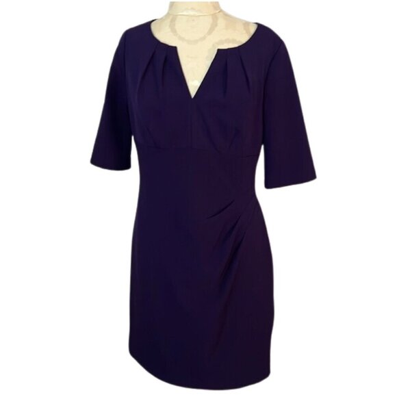 Adrianna Papell Dresses & Skirts - Adrianna Papell Purple Pleat Shift Dress Women Size 8 Half Sleeve Scoop Neck Fit